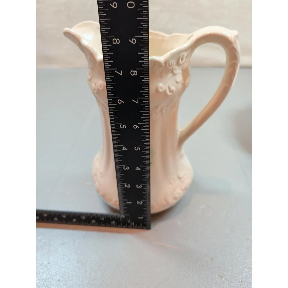 Vintage Ceramic Pitcher and Basin Set Cream Floral Rose Embossed Scroll Detail